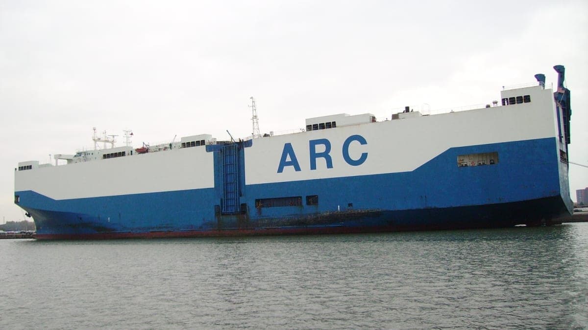 Roll-on roll-off car carrier ship carrying new and used cars across the ocean
